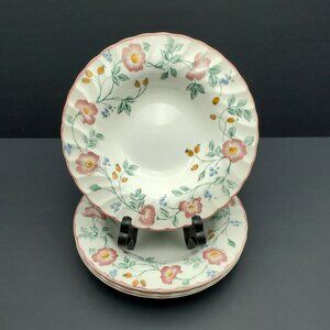 Churchill Briar Rose Rim Soup Bowls Staffordshire England Scalloped Floral Bowls